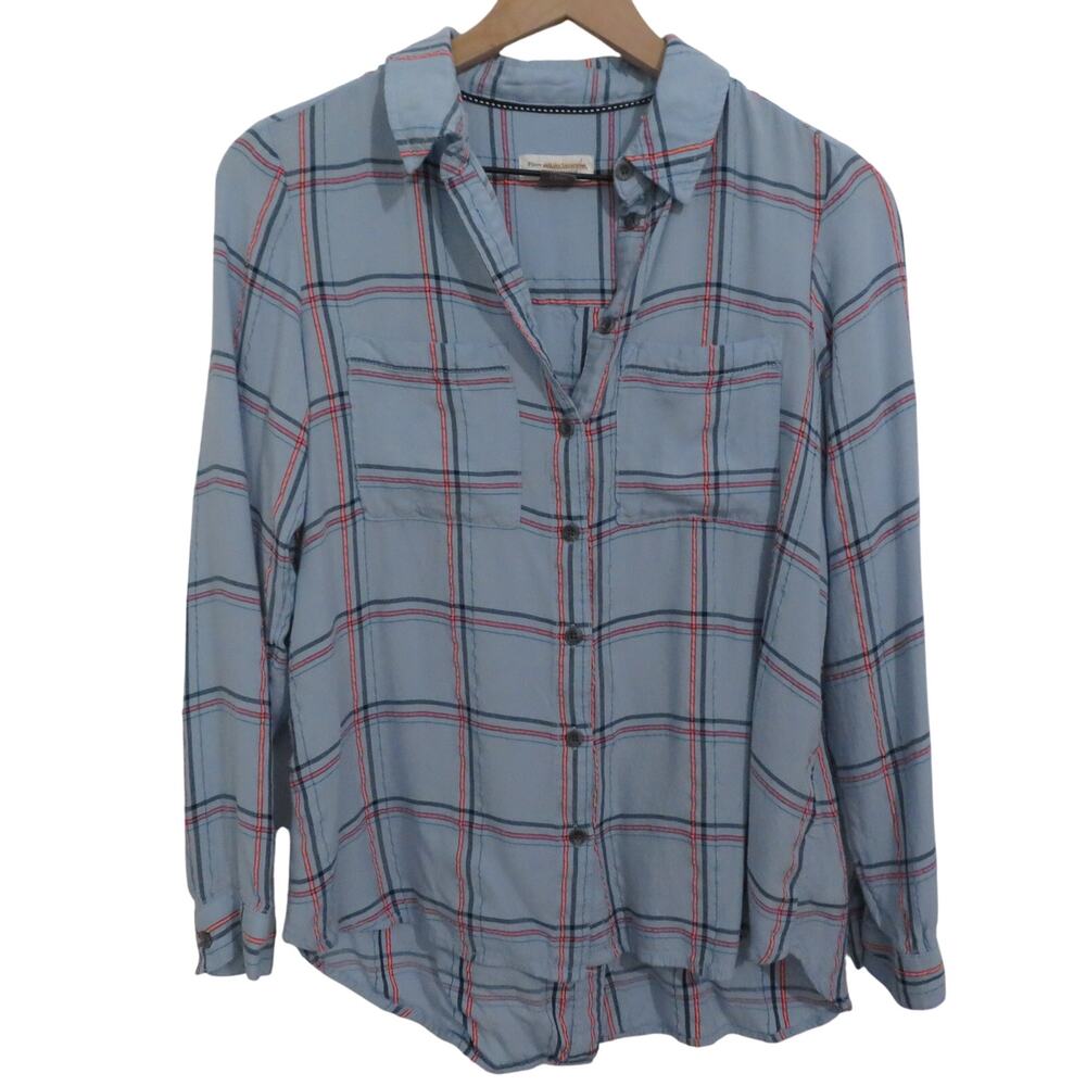 Anthropologie Pilcro & the Letterpress XS Light Blue Plaid Buttonfront Top